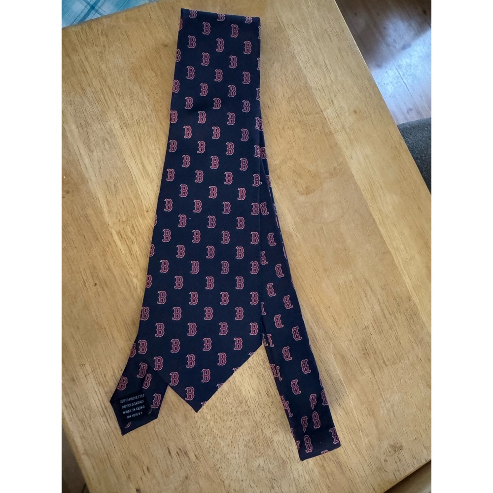 Boston Red Sox MLB Mens Necktie Navy Blue Red All Over Logo Print Polyester Tie